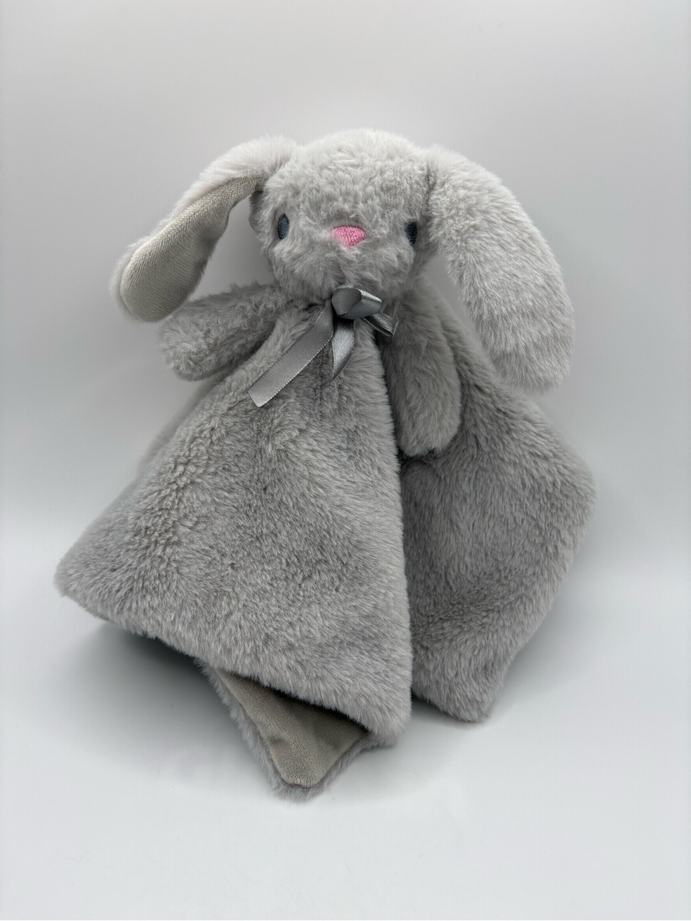 Crevent Plush Bunny Lovey Security Blanket Soft Grey 12”X12”